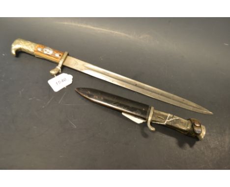 A German Ordnungspolizei-type dress bayonet, chromed steel Solingen blade, metal hilt with crossguard stamped L. Sch III, 293