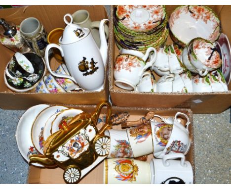 Ceramics - a late Edwardian tea service;  a commemorative novelty teapot as the coronation carriage of Queen Elizabeth II;  o