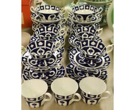 A Royal Crown Derby  in-glazed cobalt blue and white  part table service , including Elizabeth  and Duesbury shape cups and  