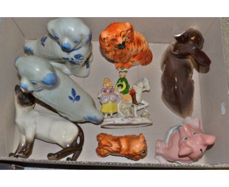 Ceramics - a W R Midwinter model, recumbent Fawn, printed marks;  a Wade Nat West Pig money bank, baby;  a Goebel Pekinese do