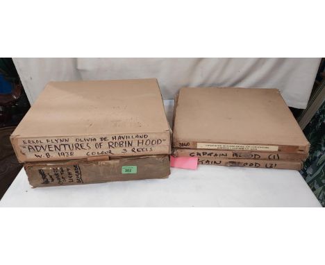 16mm Films:- Errol Flynn 16mm feature film 'Adventures of Robin Hood', 1938, colour, 3 reels in box; Errol Flynn 16mm feature