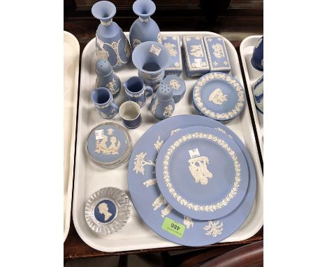 A selection of light blue Wedgwood Jasperware (approx. 16 pieces).