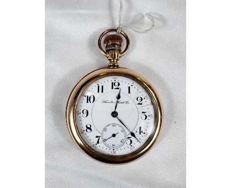 HAMILTON WATCH CO. a pocket watch in gold filled case with 21 jewel swing out movement, no. 380301. The watch does appear to 