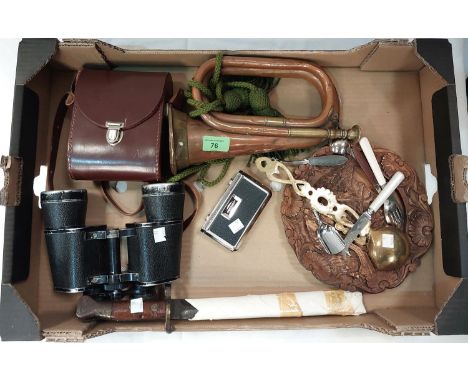 A selection of collectables inc. 2 pairs of binoculars, bugle, bayonet etc.