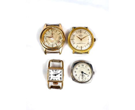 4 gents wristwatches including Rotary, Buler, Dreffa etc, no straps, (Dreffa glass a.f)