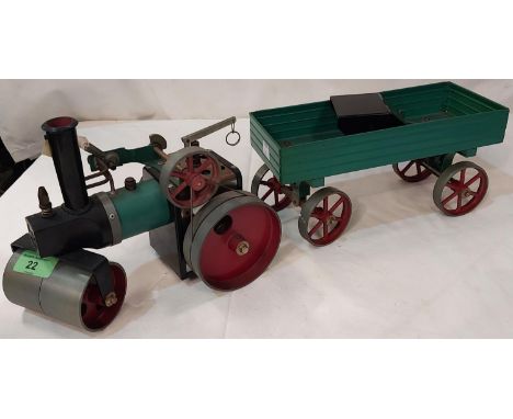 A Mamod Steam roller traction engine and carriage.
