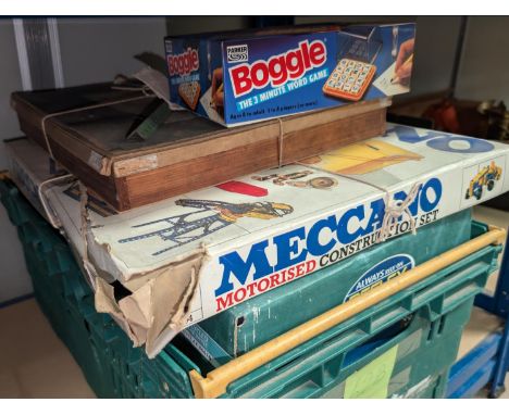 A vintage Meccano set in original box and other toys.