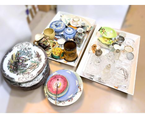 A Clarice Cliff floral embossed dish, a Carltonware lustre ashtray, other Carltonware, Wedgwood and decorative china and cut 