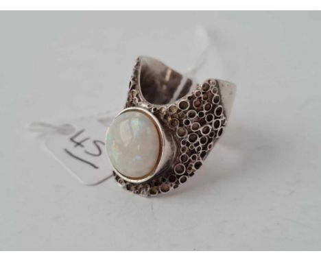 a large silver and opal abstract ring London 1970 size Q  