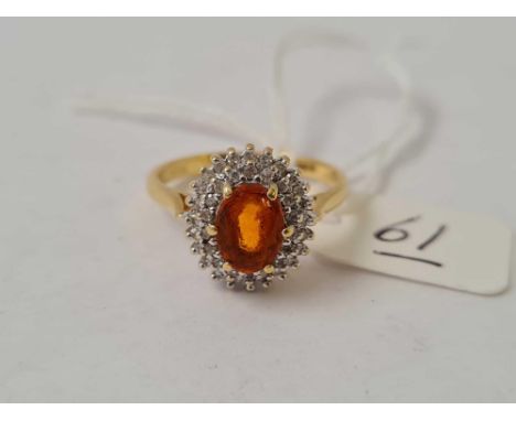 A diamond and fire opal cluster 18ct gold ring size P 4.7g inc