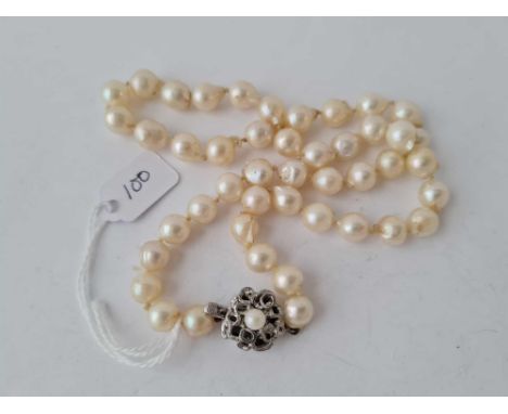 A row of pearls with a silver clasp