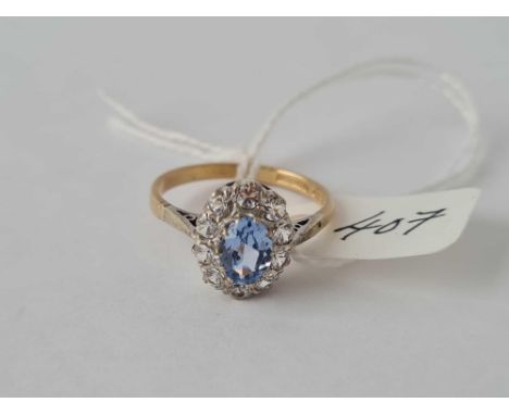 A vintage blue &amp; white stone 9ct cluster ring size Q  2.9g inc