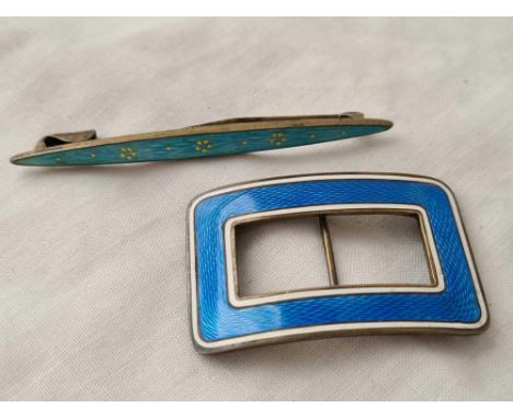 An Edwardian oblong 2 colour enamel buckle London 1908 &amp; a brooch.