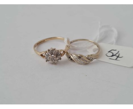 Two 9ct diamond rings size N &amp; K 2.6g inc