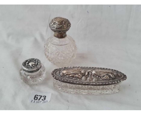 Three silver mounted jars and scent bottles - one London 1925