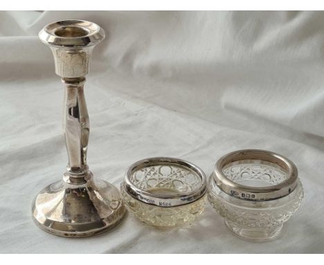 Candlestick 5 inch high and two mounted salts