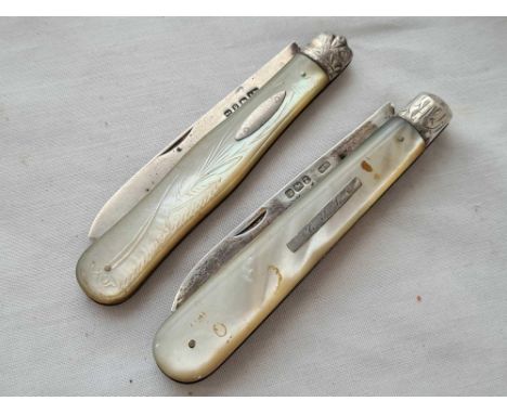 Two MOP and silver fruit knives