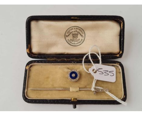 A boxed diamond and enamel stick pin 