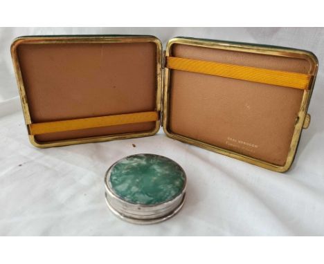 Leather cigarette case and a silver mounted jar