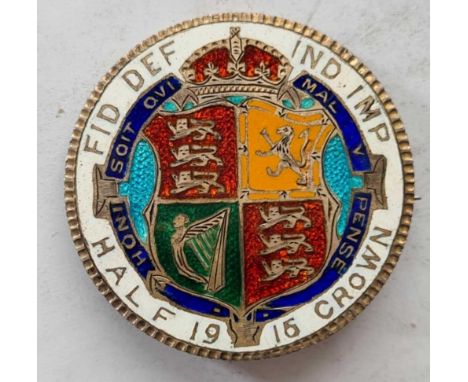1915 colourful enamel half-crown