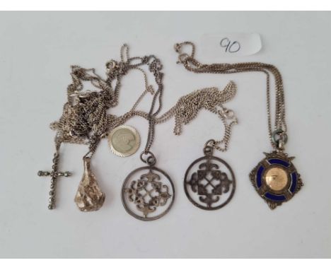 Six silver pendants on silver chains 39g inc