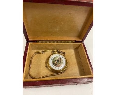 Vintage pocket watch box &amp; chain working  