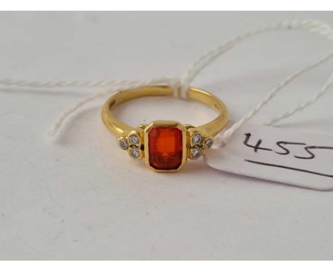 A good fire opal and diamond seven stone ring 18ct gold size O - 3.4 gms 