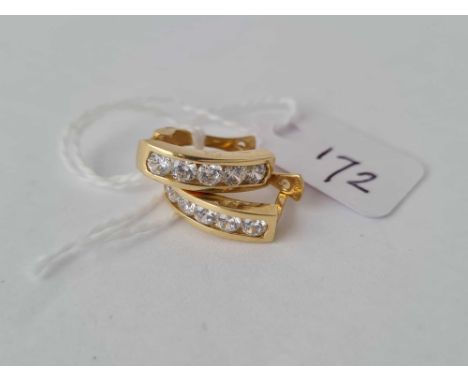 14ct Vintage channel set CZ earrings with stud hinge fittings, 3 grams