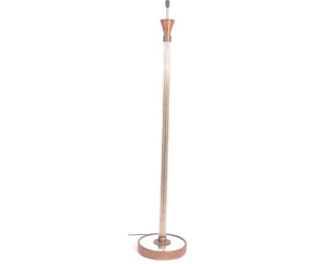 A vintage 20th century Art Deco&nbsp;floor standing uplighter / standard lamp light having a copper mount atop fluted glass c