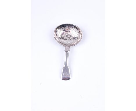 A George III silver caddy spoon with brightcut floral decoration to the bowl, London 1819 by George Wintle, 14 g