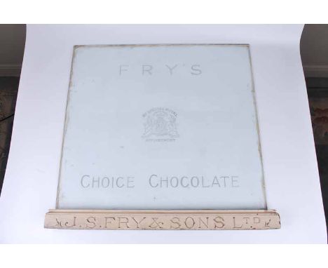 J S Fry &amp; Sons Ltd original etched glass display cabinet panel &amp; lower rail 59.5 x 63.5