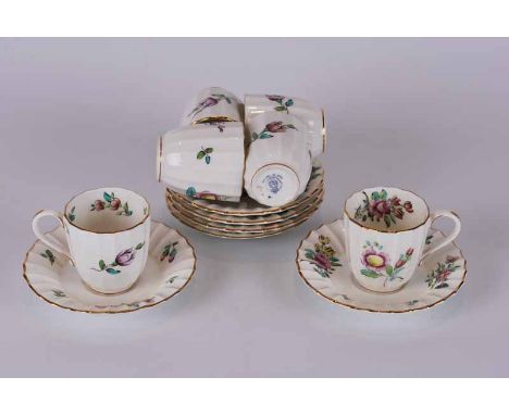 A Royal Worcester mid-century set of six demi-tasse coffee cups and saucers decorated with polychrome floral sprays, date mar