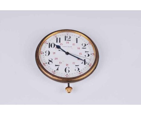 A Jundes Thexor automobile dashboard clock, with arabic numeral dial in black with red 13-24 numbering to the inside of the c