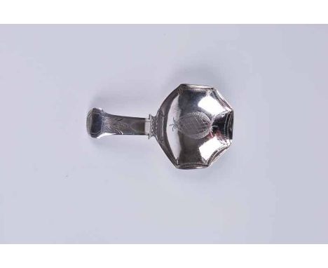 A George III silver caddy spoon with octagonal bowl, Birmingham 1810 by John Lawrence, 6.4 g