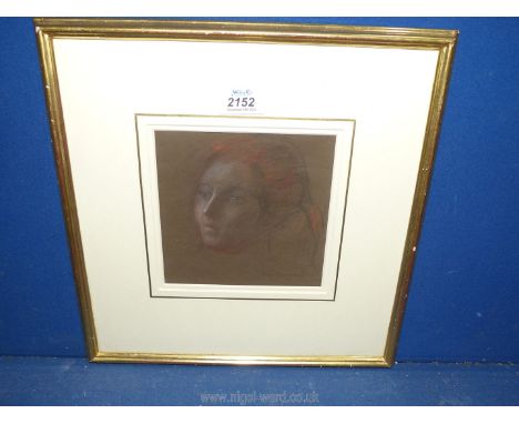 John Sergeant R.A (1937 - 2010), portrait sketch of a Lady in coloured chalks, 13 3/4'' x 13 1/4''.