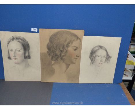 Three 19th/20th c. portrait studies in pencil and watercolour