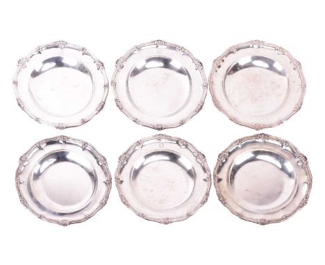A set of six silver soup plates, by Robert Garrard II, London 1829, bearing the regimental badge for the 54th (West Norfolk) 