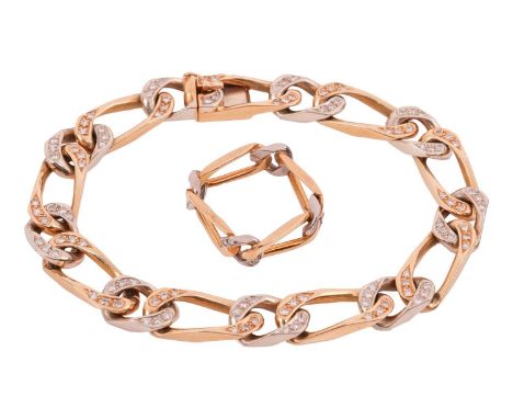 A diamond-set figaro link bracelet and matching ring; the bracelet comprises a series of 18ct white and yellow gold curb link