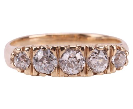 An old-cut diamond half-hoop ring in 9ct gold, comprising five graduated old-cut diamonds with an estimated total weight of 1