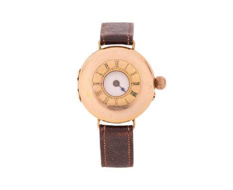 A Gentleman's 14 Carat Wristwatch - Half Hunter Pocketwatch ConversionSerial: 111902Year: 1890sCase Material: 14 Carat GoldCa