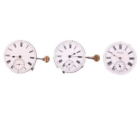 A 19th-century unnamed 1/4 repeating keyless chronograph pocket watch movement, 4.4 cm diameter x 9 mm thick, together with a