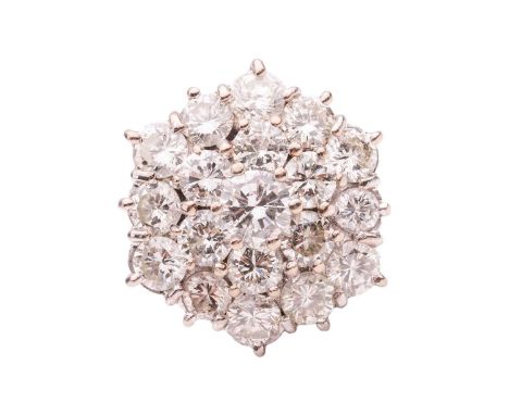 A diamond-set floral cluster ring, featuring nineteen round brilliant diamonds, with an estimated total diamond carat weight 
