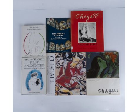 An assortment of art books about Marc Chagall. Books titles includes: Chagall And The Bible; Chagall - Watercolors And Gouach