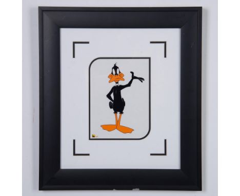 A full color serigraph cel of Warner Bros Looney Tunes iconic character Daffy Duck, accompanied with a white background. Auth