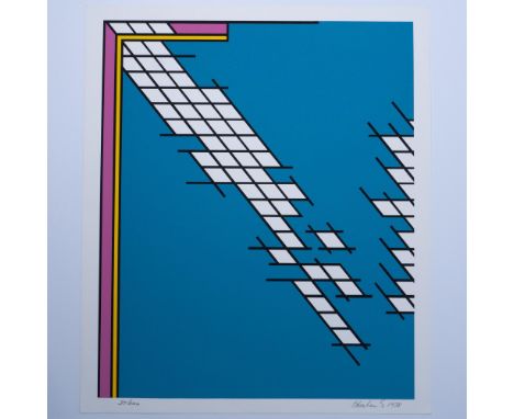 A stunning vintage original silkscreen in color on wove paper entitled Tailgate by artist Nicholas Krushenick. Hand inscribed