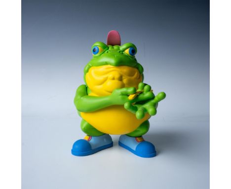 A vibrant green and yellow bullfrog holding a spoon, parodying a mascot for a breakfast cereal. Part of the Cereal Killers Se