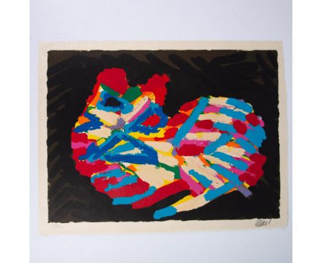 A vibrant and large original lithograph on Japan paper entitled House Cat by Karel Appel, one of the founders of the CoBrA mo