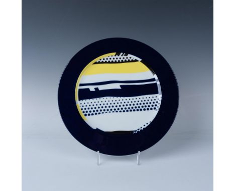 Designed by Roy Lichtenstein in 1988 exclusively for Rosenthal. Glazed porcelain service plate showcasing fragments of comic 