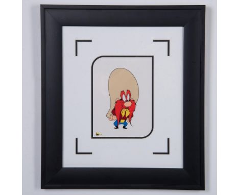 A full color serigraph cel of Warner Bros Looney Tunes character Yosemite Sam, accompanied with a white background. Authentic