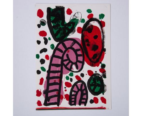 An original lithograph on BFK Rives paper by artist Alan Davie with lithograph and poem from Walasse Ting on verso, entitled 